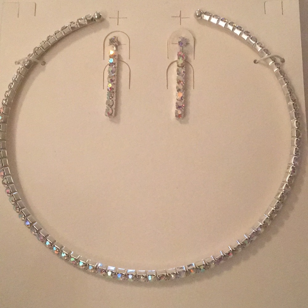 New choker and earrings set AB crystals std earrin